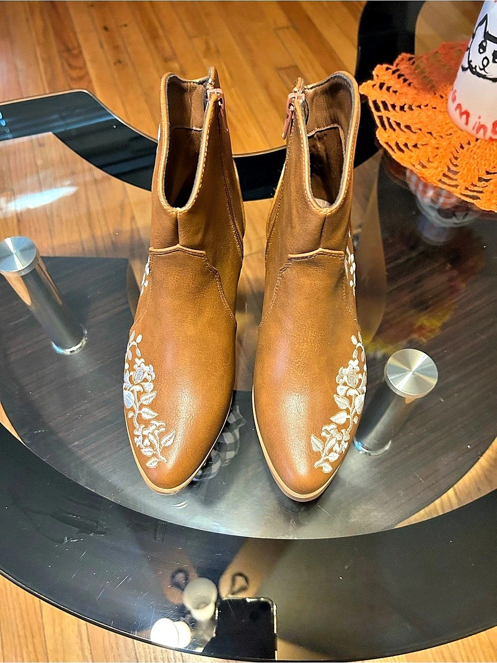 Brown Embroidered Ankle Boots Like New